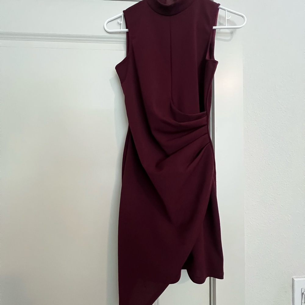 Windsor Red Asymmetrical Sheath Dress Mock Neck